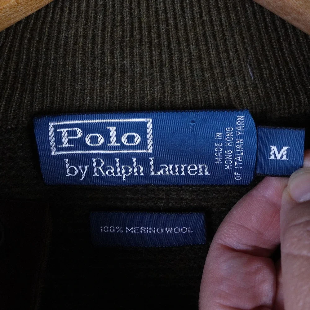 Polo Ralph Lauren Mens Olive Green 100%‎ Merino Wool Mock Neck Sweater Size M